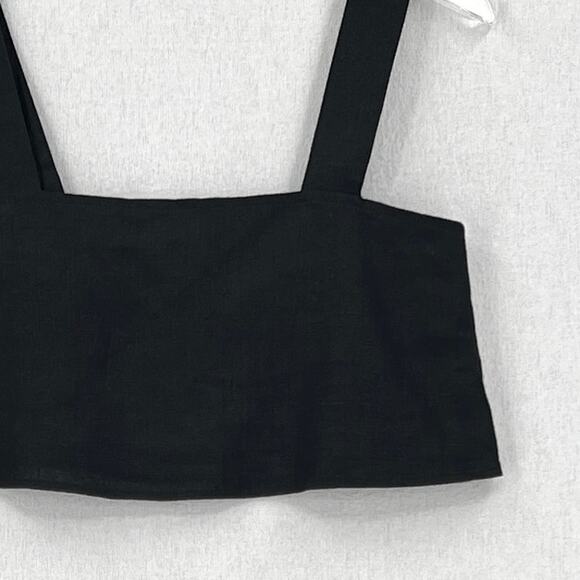 REFORMATION Lorin Linen Crop Top Womens XS Extra Small Black Tank Wide Strap NEW - Picture 7 of 16